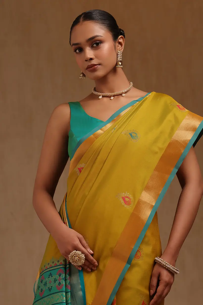 Olive Silk Zari Woven Saree With Zari Woven